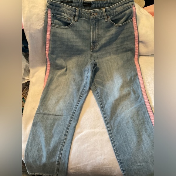 Talbots Modern Ankle Jean Pink White Side Detail Sz 12 - Picture 3 of 6
